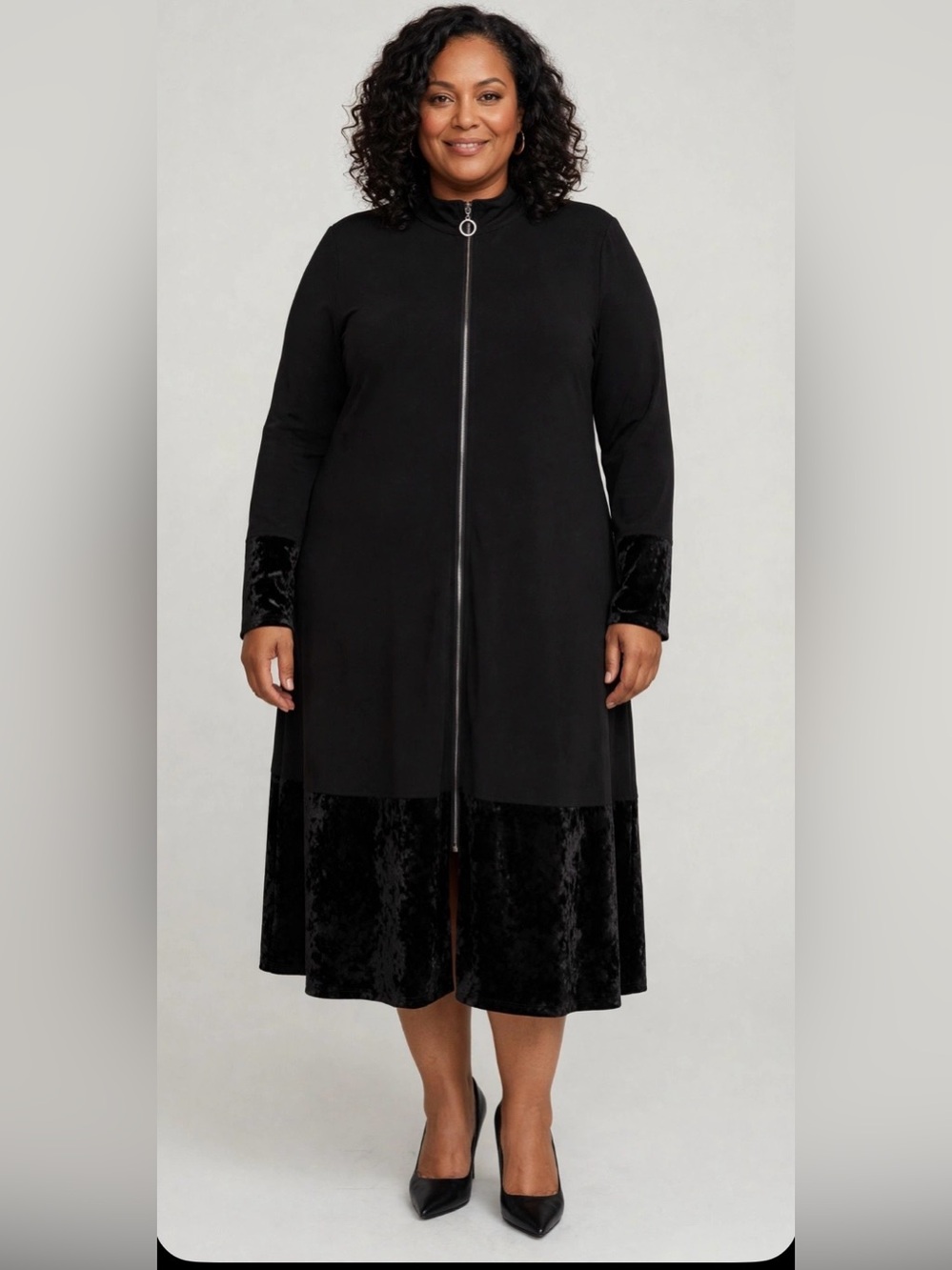Iconic Women's Midi Layered Zip-Front Dress PTP 22”, L 39”